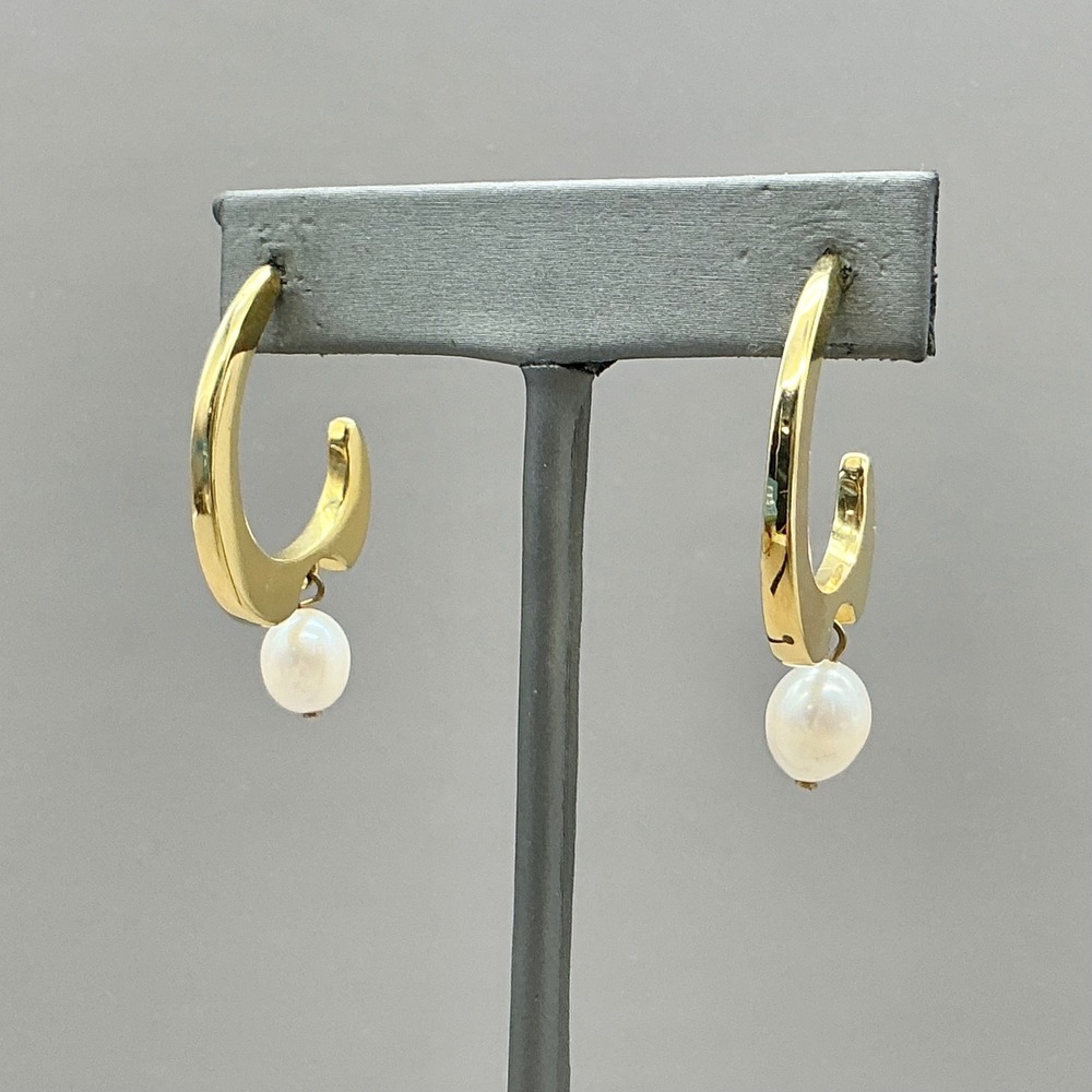 Ann Taylor Hoop Earrings Women Gold Tone Faux Pearl Charm Dangle Fashion Jewelry